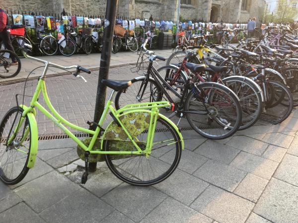 Bicycles parked on the streets.